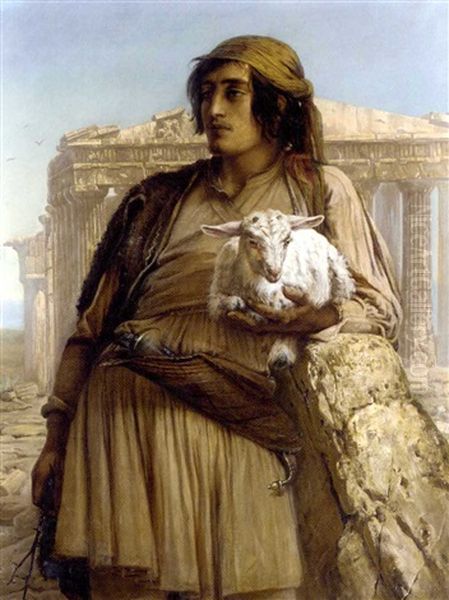 A Shepherd Boy Standing Before The Parthenon Oil Painting by Elisabeth Anna Maria Jerichau-Baumann