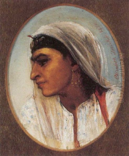 Portraet Af En Orientalerinde Med Hvidt Slor Oil Painting by Elisabeth Anna Maria Jerichau-Baumann