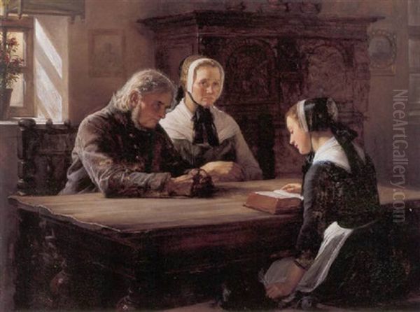 Ung Pige Laeser Op Fra Bibelen, Bedsteforaeldrene Lytter Andaegtigt Oil Painting by Elisabeth Anna Maria Jerichau-Baumann