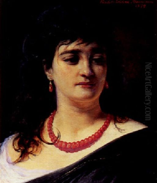 Italienerinde Med Koralhalskaede Og Orenringe Oil Painting by Elisabeth Anna Maria Jerichau-Baumann