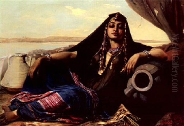 An Egyptian Pottery Seller Near Gizeh Oil Painting by Elisabeth Anna Maria Jerichau-Baumann