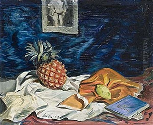 Stilleben Med Ananas Oil Painting by Erik Jerken