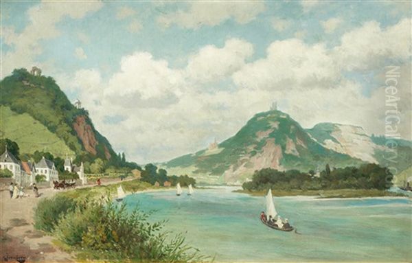 Flodlandskap Oil Painting by August Jernberg