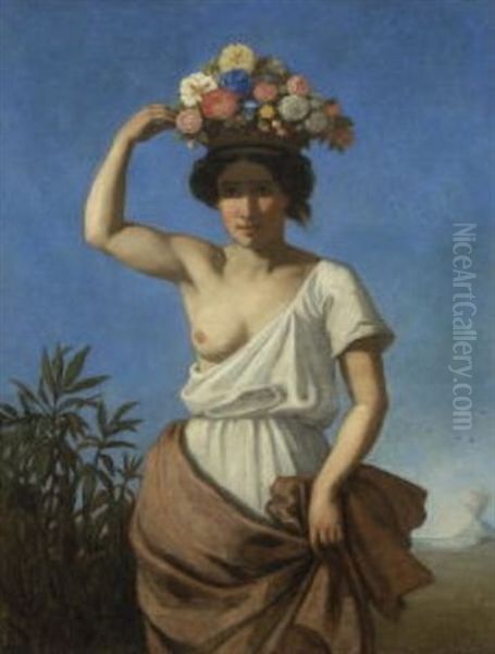 Junge Italienerin Mit Blumenkorb Oil Painting by August Jernberg