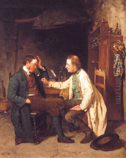 Sharing The News Oil Painting by August Jernberg