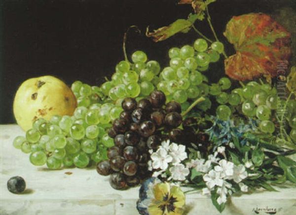 Stilleben Med Vindruvor Och Apple Oil Painting by August Jernberg