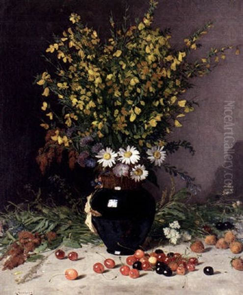 Blommor Fran Fallet Oil Painting by August Jernberg