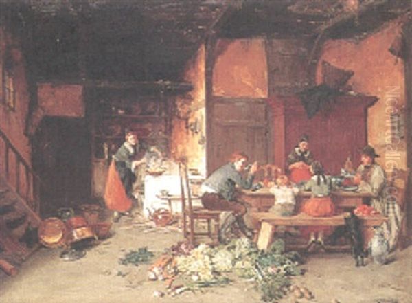 Aftonmal Oil Painting by August Jernberg