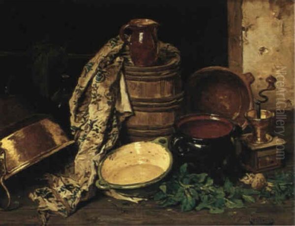 Stilleben Med K,rl, Kaffekvarn Och Kryddv,xt Oil Painting by August Jernberg