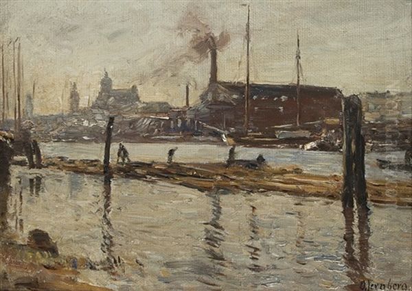 Im Neusser Hafen Oil Painting by Olof August Andreas Jernberg