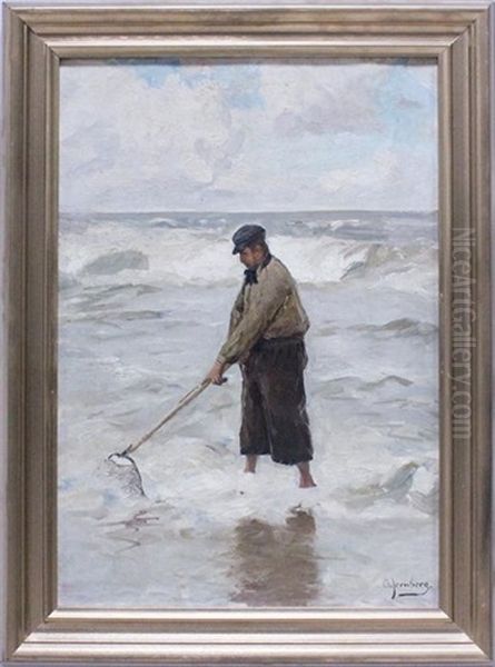 Krabbenfischer In Der Meeresbrandung Am Strand Oil Painting by Olof August Andreas Jernberg