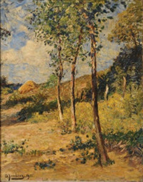 Hillside Trees Oil Painting by Olof August Andreas Jernberg