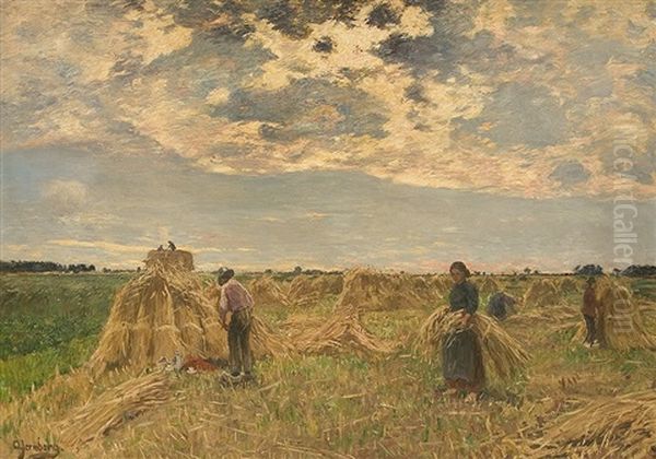 Harvest In The Sunset Light Oil Painting by Olof August Andreas Jernberg