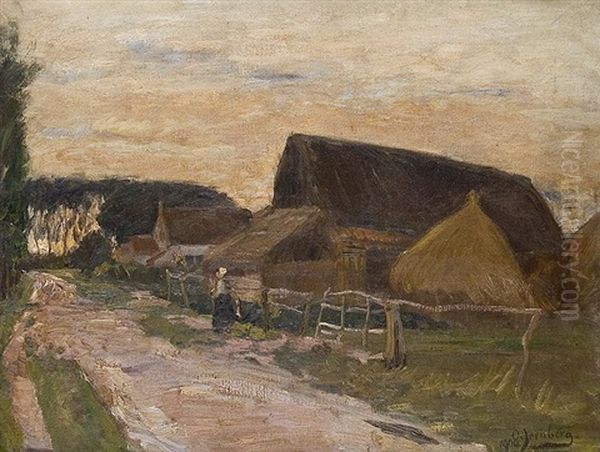 Evening On The Village Road Oil Painting by Olof August Andreas Jernberg