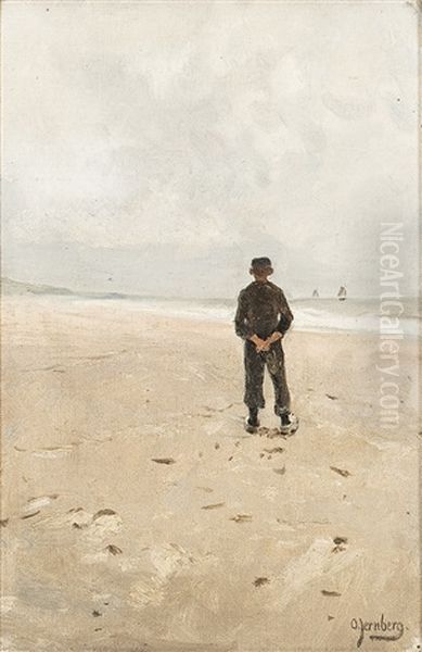 Fischer Am Strand Oil Painting by Olof August Andreas Jernberg