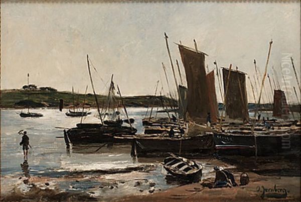 Fiskelage I Sommarssol Oil Painting by Olof August Andreas Jernberg