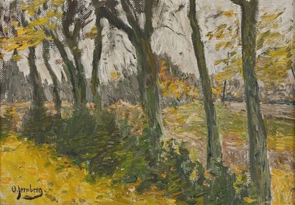 Waldweg (+ Herbstwald; 2 Works) Oil Painting by Olof August Andreas Jernberg