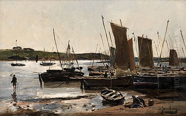 Fiskelage I Sommarsol Oil Painting by Olof August Andreas Jernberg