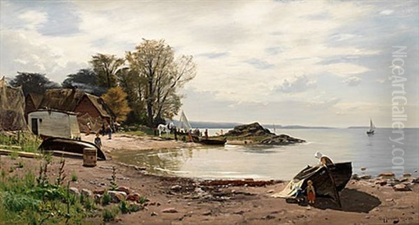 Solig Dag Vid Kusten Oil Painting by Olof August Andreas Jernberg