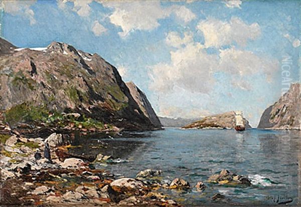 Fjordlandskap Oil Painting by Olof August Andreas Jernberg