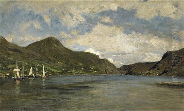 Sommertag Am Fjord. Auf Dem Wasser Einige Segler Oil Painting by Olof August Andreas Jernberg