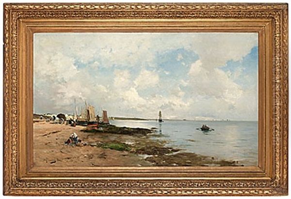 Strandmotiv Med Figurer, Frankrike Oil Painting by Olof August Andreas Jernberg