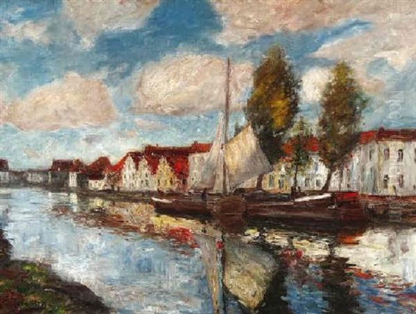 Ansicht Einer Hollandischen Gracht Oil Painting by Olof August Andreas Jernberg