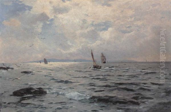 Marine Med Sejlskibe Ud For Sveriges Kyst Oil Painting by Olof August Andreas Jernberg