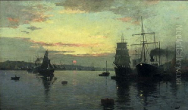 Inloppet Till Goteborg, Solnedgangsstamning Oil Painting by Olof August Andreas Jernberg