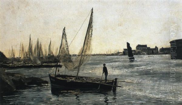 Hamnmotiv Oil Painting by Olof August Andreas Jernberg