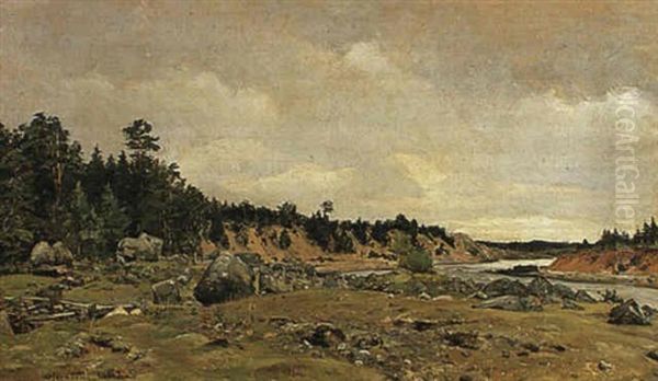 Skoglandskap Med Klippblock Och Vattendrag Oil Painting by Olof August Andreas Jernberg