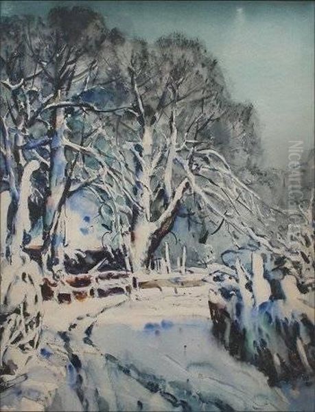 Snowy Winter Road Oil Painting by Yamada Baske