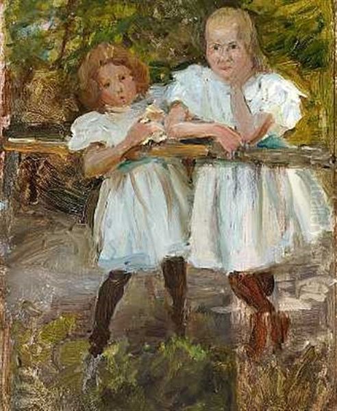 Gerda Og Elin (study) Oil Painting by August Andreas Jerndorff