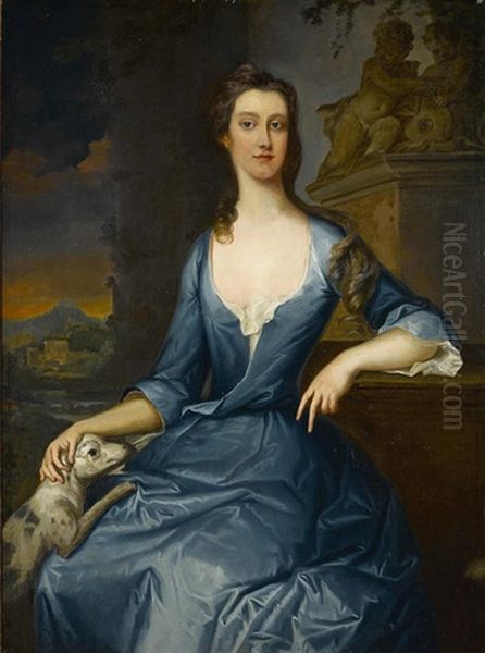 A Portrait Of A Lady, Three-quarter-length, With Her Dog Oil Painting by Charles Jervas