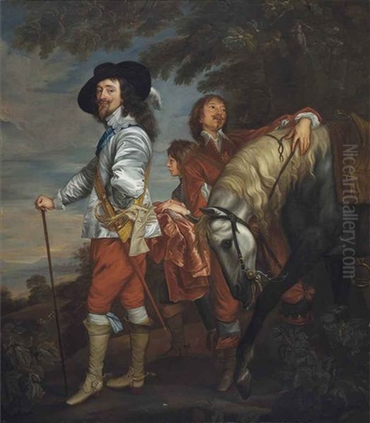 Charles I In The Hunting-field, With Lord Hamilton (after Sir Anthony Van Dyck) Oil Painting by Charles Jervas