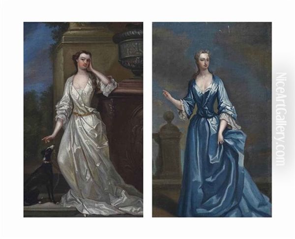 Portrait Of A Lady, Traditionally Identified As Elizabeth Churchill... And Portrait Of A Lady, Traditionally Identified As Maria Skerritt (2 Works) Oil Painting by Charles Jervas