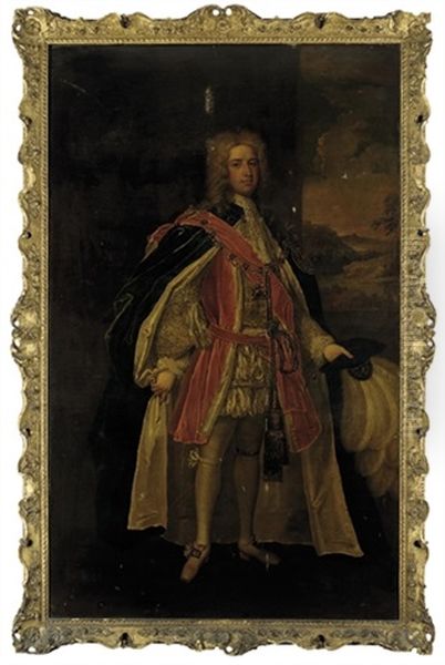 Portrait Of Thomas Pelham-holles, 1st Duke Of Newcastle-upon-tyne And 1st Duke Of Newcastle-under-lyne In Garter Robes Oil Painting by Charles Jervas