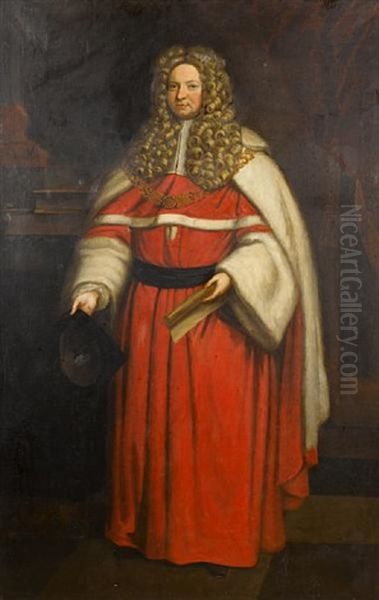 Portrait Of A Judge In A Crimson Fur-trimmed Gown Oil Painting by Charles Jervas