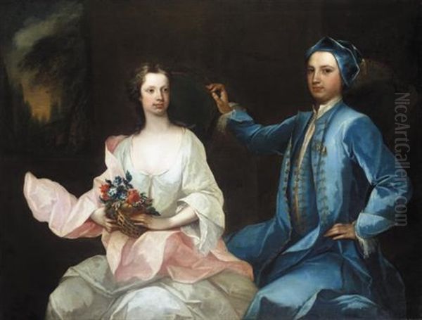 Portrait Of Robert Mason Of Masonbrook, Loughrea, County Galway, And His Wife, Sara Monck Oil Painting by Charles Jervas