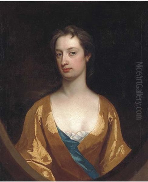 Portrait Of Mrs. Dunbar In A Yellow Gown Oil Painting by Charles Jervas