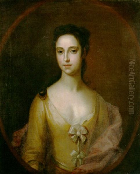 A Portrait Af Elisabeth Stevens Wearing A Yellow Dress Oil Painting by Charles Jervas