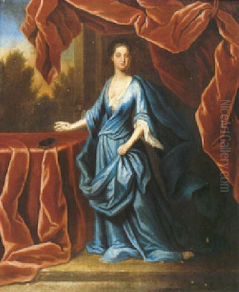 A Portrait Of A Lady In A Blue Dress Oil Painting by Charles Jervas