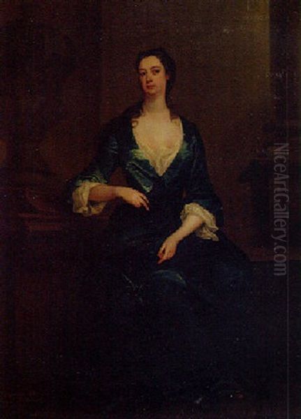 Portrait Fo Mrs Harrison Seated By A Sculptured Urn, On A Terrace Oil Painting by Charles Jervas