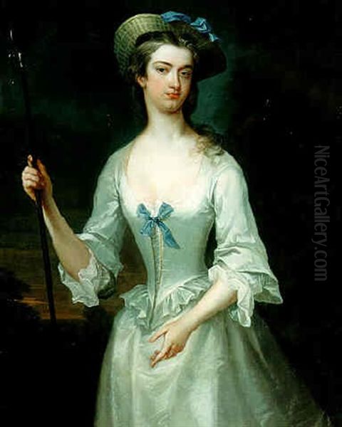 Portrait Of Lady Mary Wortley Montagu Holding An An Houette Oil Painting by Charles Jervas