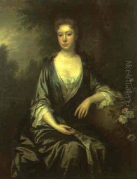 Portrait Of A Lady Wearing A Blue Dress Oil Painting by Charles Jervas