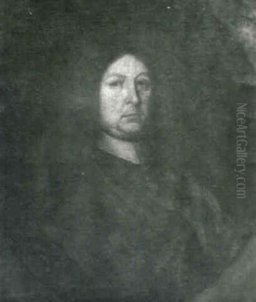 Sir Shilston Calmady, Head And Shoulders, Wearing A Lace    Stock And A Brown Cloak, Within A Painted Oval Oil Painting by Charles Jervas