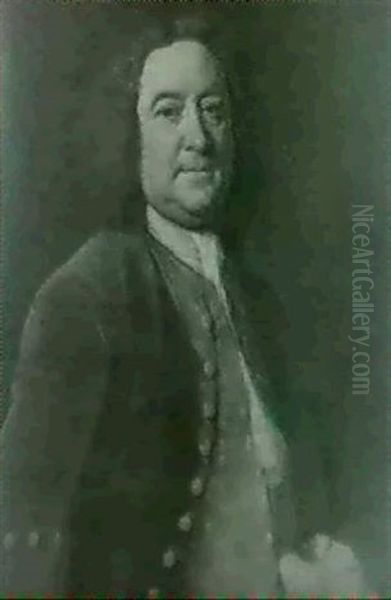 Portrait Of Thomas Marsh, Half Length, Wearing A Brown Coat And Embroidered Waistcoat Oil Painting by Charles Jervas