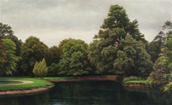 A Scenery From Frederiksberg Gardens Oil Painting by Henrik Gamst Jespersen