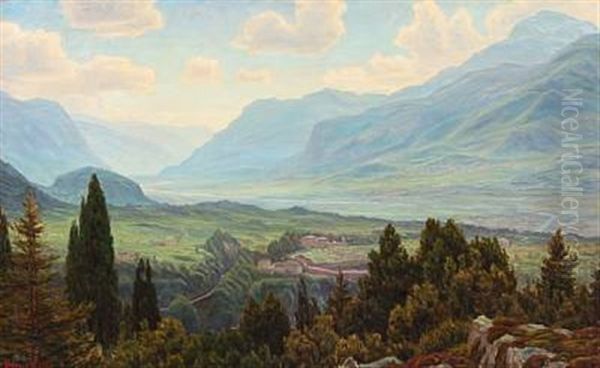 View Of The Adige Valley In Trento, Italy Oil Painting by Henrik Gamst Jespersen