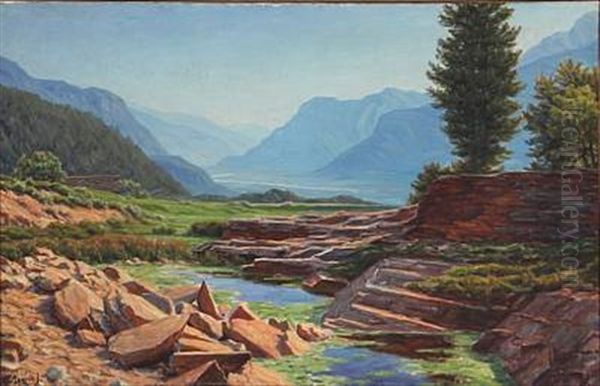 Mountain Landscape, Presumably From The Alps Oil Painting by Henrik Gamst Jespersen